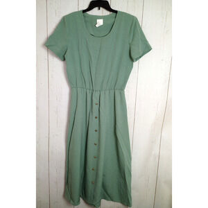 Vintage Dress 14 Sage Green Short Sleeve Button Front Shirtwaist Style Kellwood